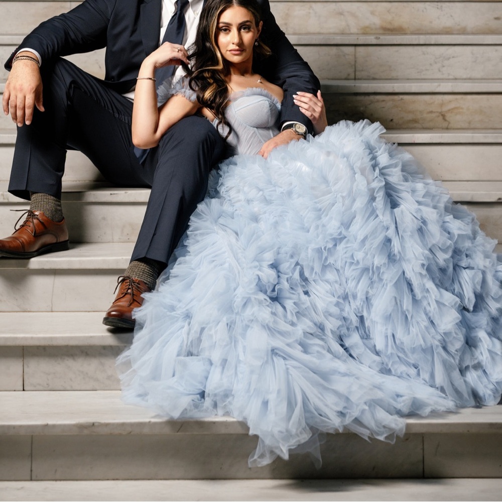 Light Blue All Ruffled Up Evening Fluffy Dress